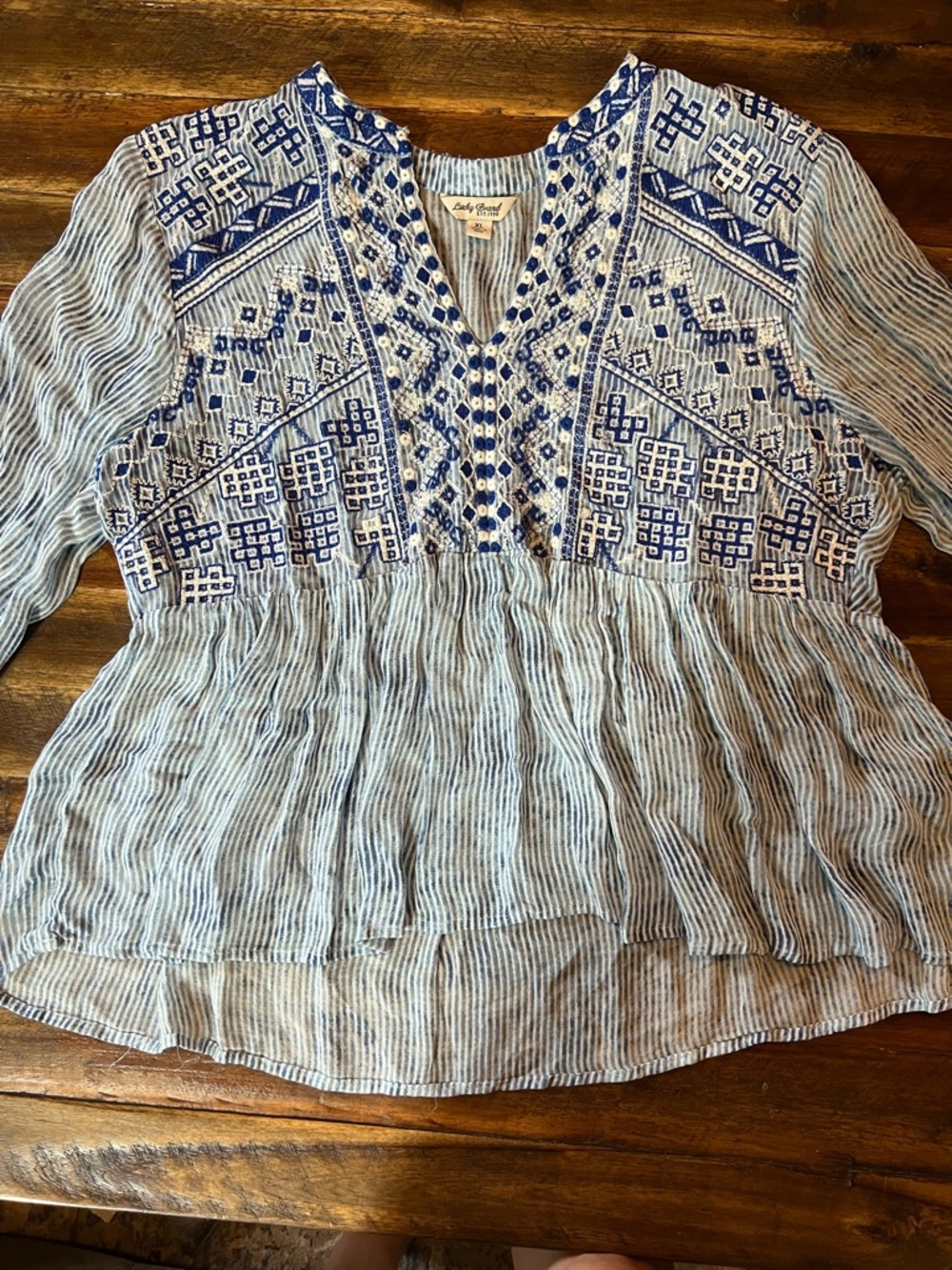 Lucky Brand Embroidered Boho Peplum top